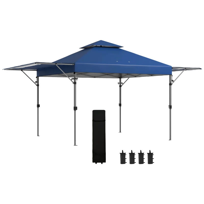 Outsunny Tonnelle pop-up jardin Pliant 5 x 3 m, tissu oxford avec 2 parois réglables, sac à de transport à roulettes inclus