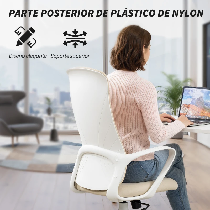 Vinsetto Silla de Oficina Giratoria Altura Ajustable con Reposabrazos Función de Basculante Respaldo Alto 62x56x110-119,5cm Beige