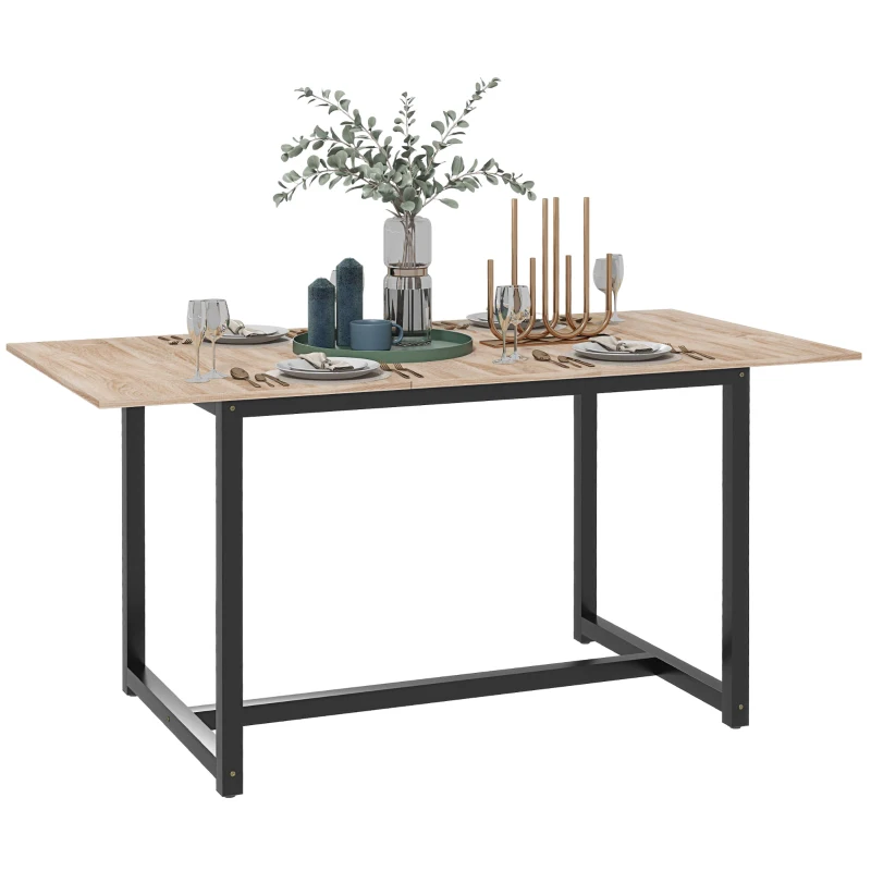 HOMCOM Masă de Dining Extensibilă pentru 4-6 Persoane Stil Industrial din Lemn și Oțel, 120-160x80x75.5 cm