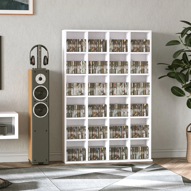 HOMCOM CD Storage Unit with Adjustable Shelves, 89 x 130.5 cm, White
