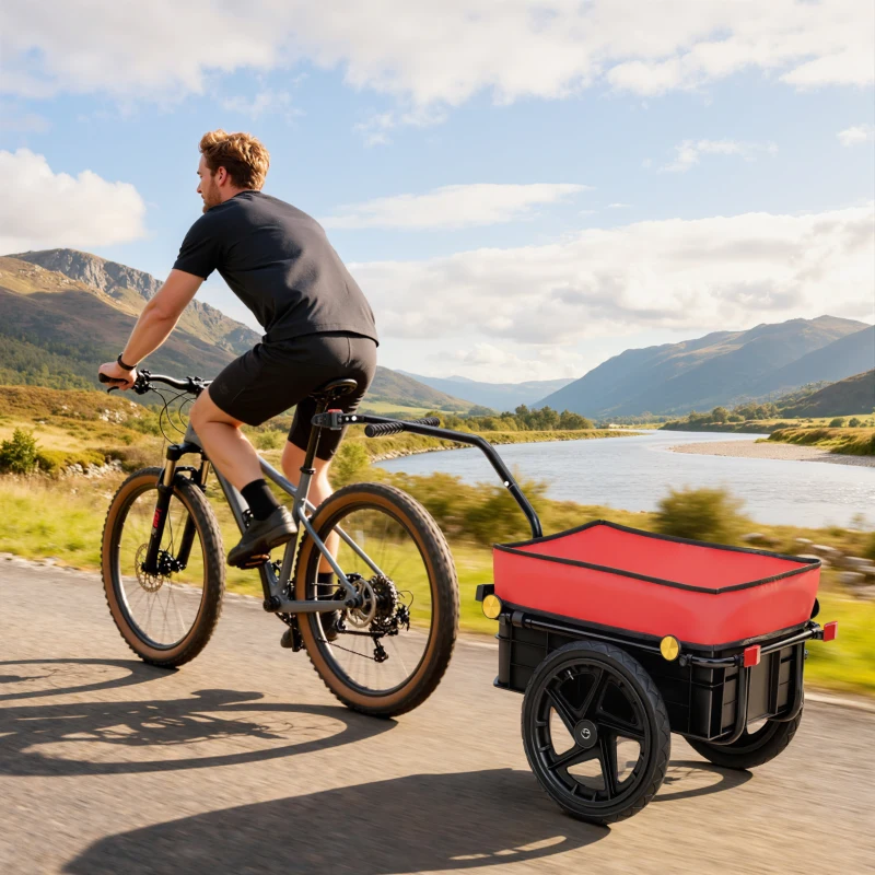 HOMCOM Remolque de Bicicleta 40 kg Cubierta de Tela Oxford con Reflectores y Marco de Acero 144x59x80 cm Rojo y Negro