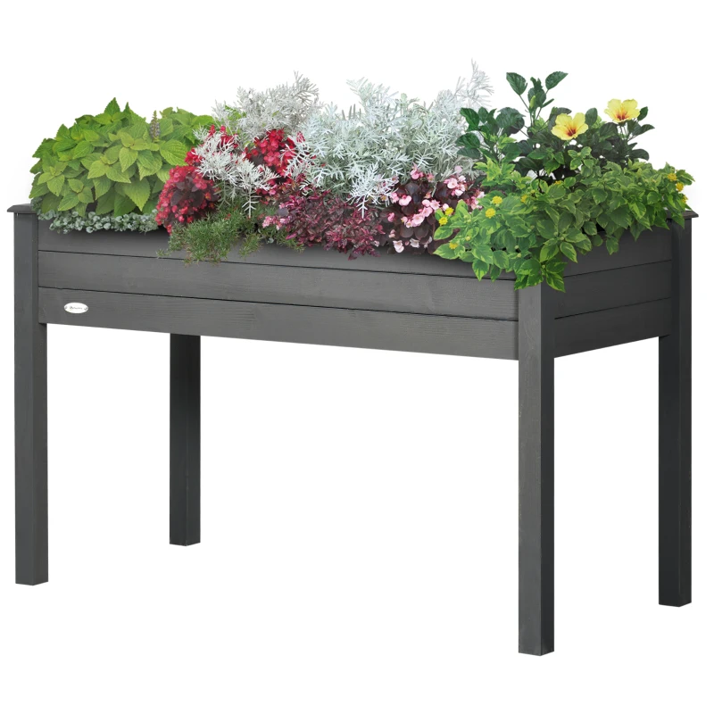 Outsunny Raised Bed for Garden, Wooden Elevated Planter Box with Bed Liner, for Flower Vegetable Herb, Dark Grey