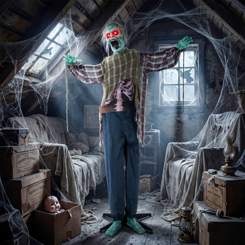 HOMCOM Animowany zombie na Halloween w naturalnej wielkości, 170 cm, z aktywacją dźwiękiem i dotykiem, straszna dekoracja