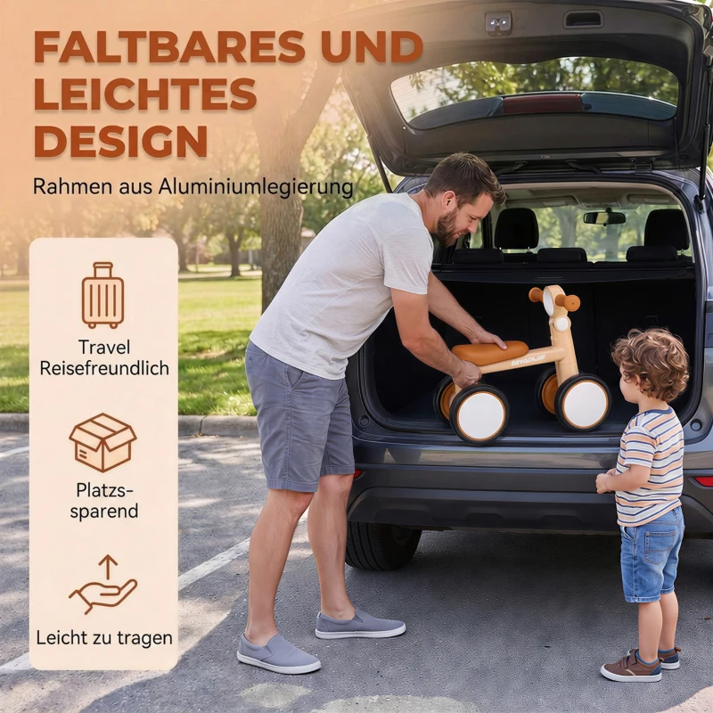 AIYAPLAY Kinder Laufrad Klappbar leicht Lauflernrad mit EVA-Rädern Höhenverstellbarer Sitz Aluminiumrahmen 1-3 Jahre Rosa