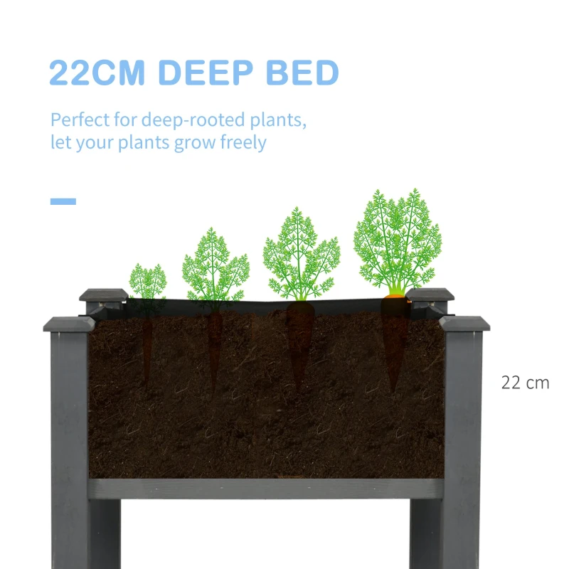 Outsunny Raised Bed for Garden, Wooden Elevated Planter Box with Bed Liner, for Flower Vegetable Herb, Dark Grey