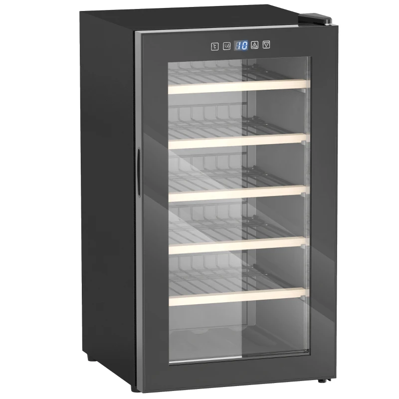 HOMCOM 41 Bottle Wine Fridge, 91 Litre Capacity, 45cm Freestanding Wine Cooler Fridge with Glass Door, LED Light, Digital Touch Screen, Temperature Control, Black