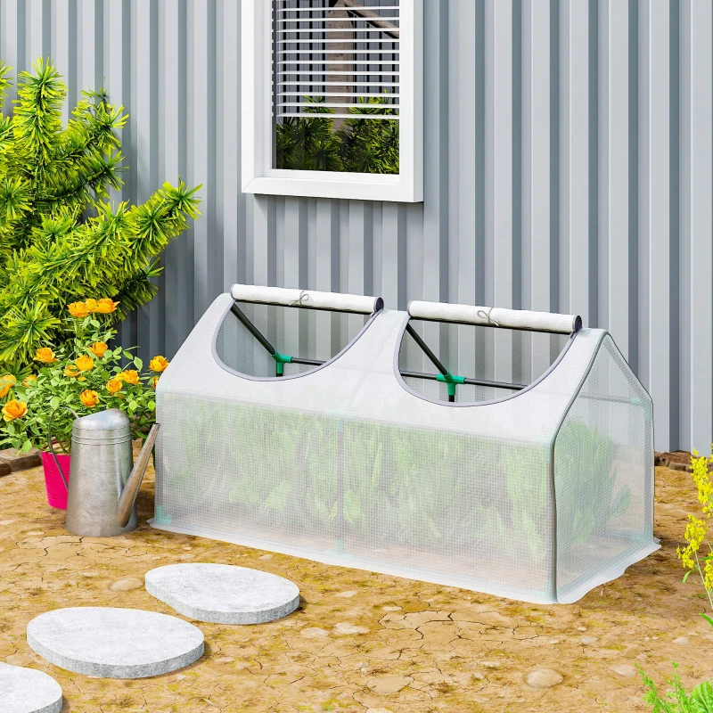 Outsunny Mini Greenhouse Portable Flower Planter Tomato Vegetable House for Garden Backyard with Zipper 120 x 60 x 60 cm, White
