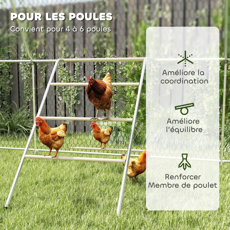 PawHut Perchoir pour poules à 5 niveaux en bois de pin et acier, échelle balançoire, 82 x 150 x 110 cm, argent