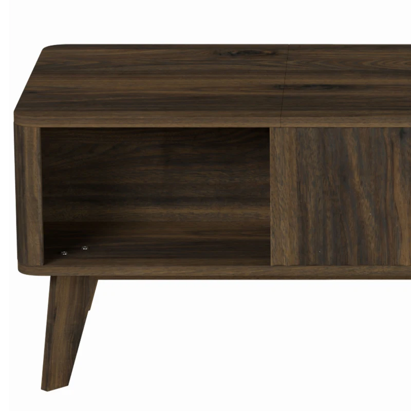HOMCOM Mesa de Centro Elevable con Compartimento Oculto Estantes Abiertos Frontal Ondulado 100x48x41-56 cm Nogal