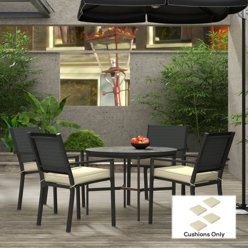 Outsunny 4-Piece Seat Cushions Pillow Replacement, Patio Chair Cushions Set with Ties for Indoor Outdoor, Beige