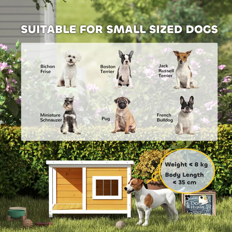 PawHut Caseta para Perros de Madera Casa para Mascotas Refugio para Perros con Techo Asfáltico 85,5x62x60 cm Natural