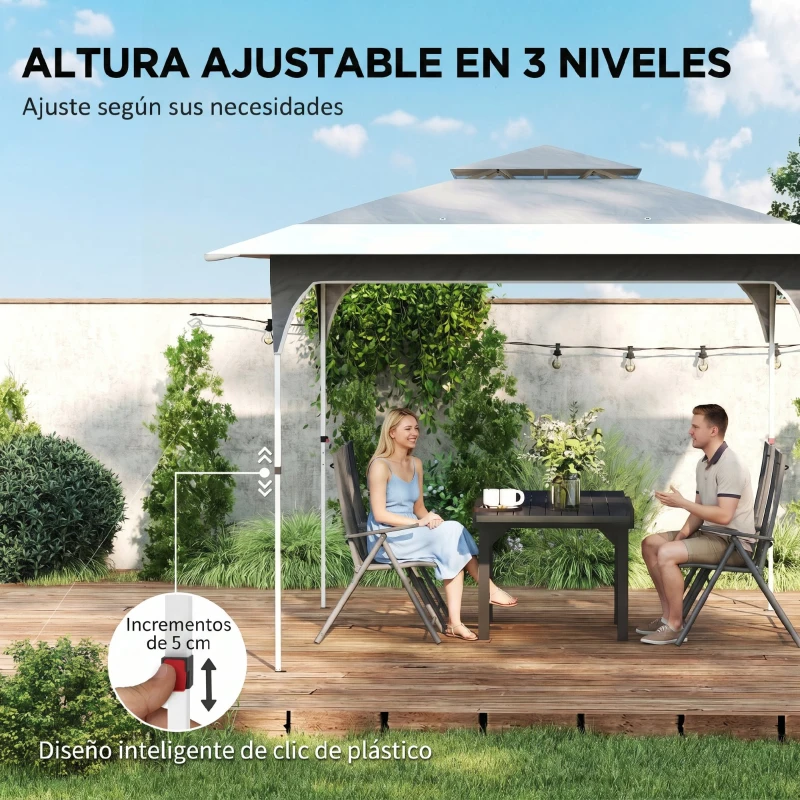 Outsunny Carpa Plegable 3,5x3,5 m Pop-up con Altura Ajustable 3 Niveles Doble Techo Cierre Central y Bolsa UPF50+ Gris