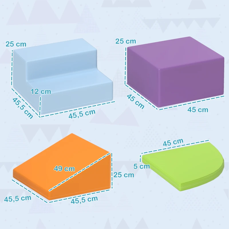 HOMCOM 4 blocs de construction XL - modules de motricité - mousse EPE polyuréthane, vert orange violet et bleu