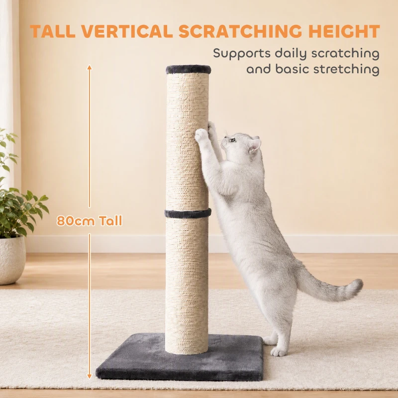 PawHut Cat Scratching Post, 80cm Tall Cat Scratch Post with Sisal Rope, Plush Base, Lightweight Claw Scratcher