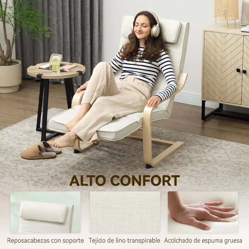 HOMCOM Sillón Salón con Masaje y Calefacción de Lino Reposapiés Ajustable Respaldo Alto Reposacabezas Control Remoto Bolsillo
