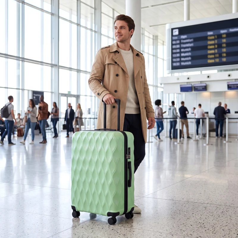 HOMCOM 77cm 98L Suitcase, Lightweight ABS Hard Shell Carry On Luggage with TSA Lock, Spinner Wheels, Telescopic Handle, Green
