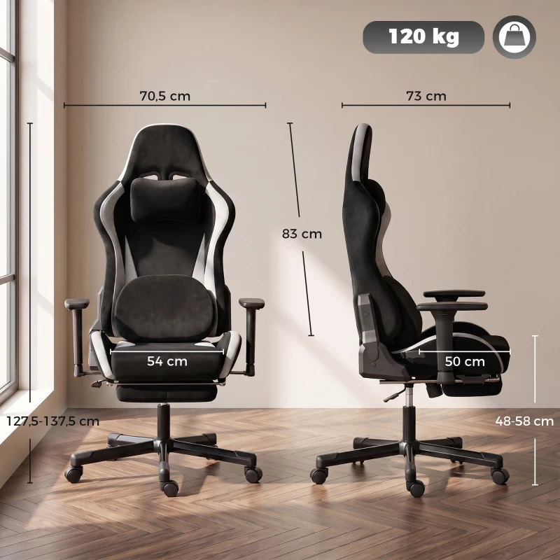 HOMCOM Gaming-Stuhl mit Massage- und beheiztem Lendenkissen, ergonomisch, Leinenoptik, 3D-Armlehnen, Kopfstütze, Schwarz