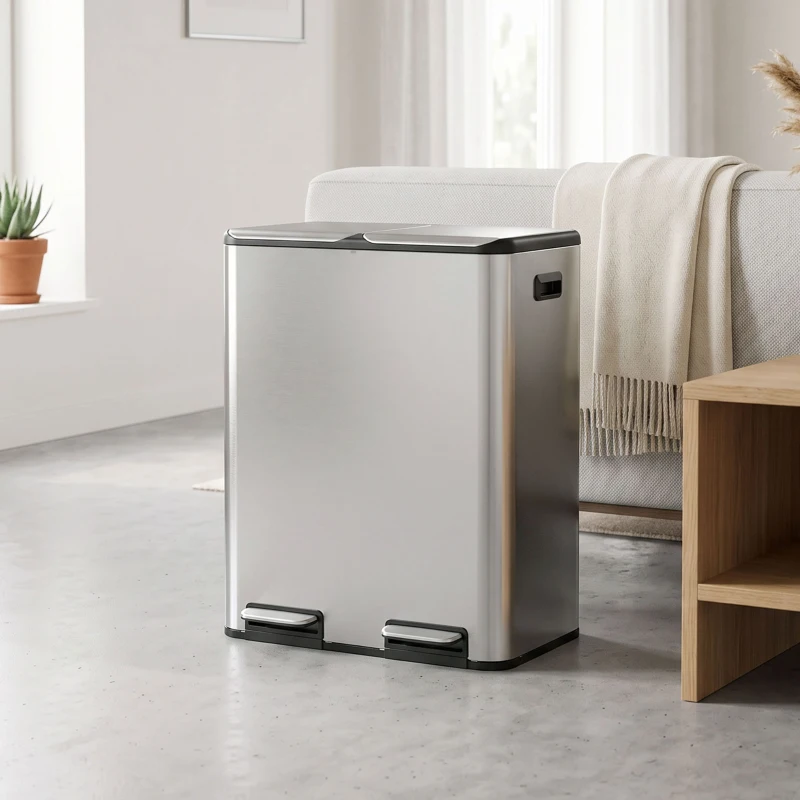 HOMCOM 2 x 30L Double Kitchen Bin, Stainless Steel Pedal Rubbish Bin with Dual Compartments, Soft Close Lids, Silver Tone
