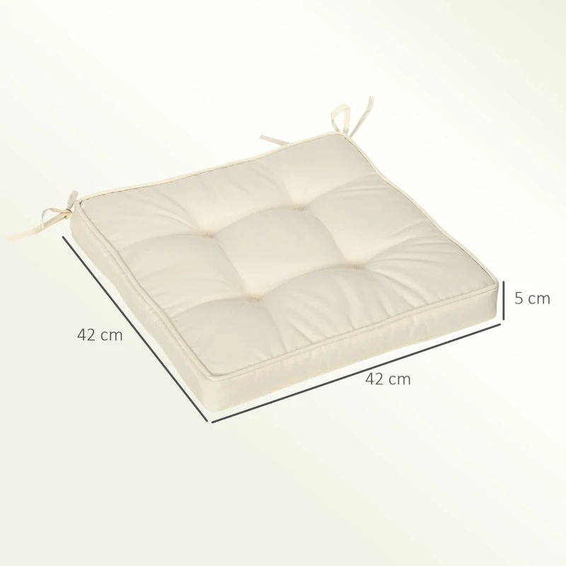 Outsunny Set of 4 Garden Seat Cushion with Ties, 42 x 42cm Replacement Dining Chair Seat Pad, Cream White