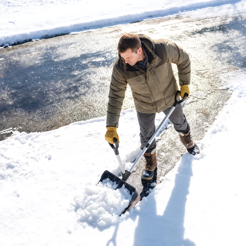 Outsunny Sneeuwschuiver 45 cm breed, kunststof sneeuwschep met ergonomische extra handgreep, aluminium steel en metalen rand