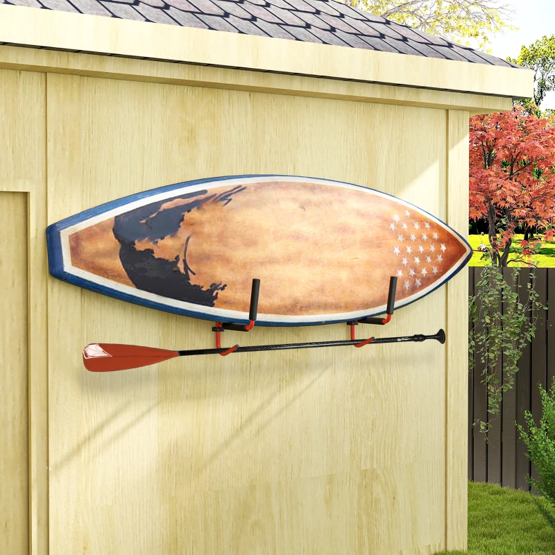 HOMCOM Kayak Canoe Heavy Duty Wall Mounted Storage Holder Rack Heavy Duty Storing Hangers Red