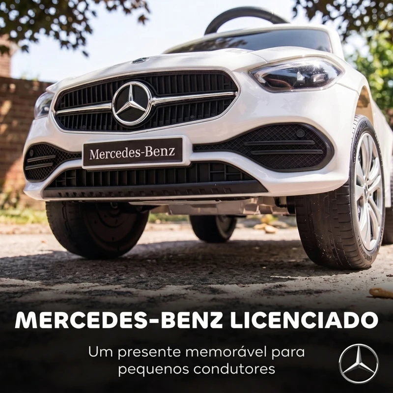 AIYAPLAY Carro Andador para Bebé 3 em 1 Mercedes-Benz com Barra de Empurrar, Capota, Laterais de Proteção, Música, 12-36 Meses, Branco