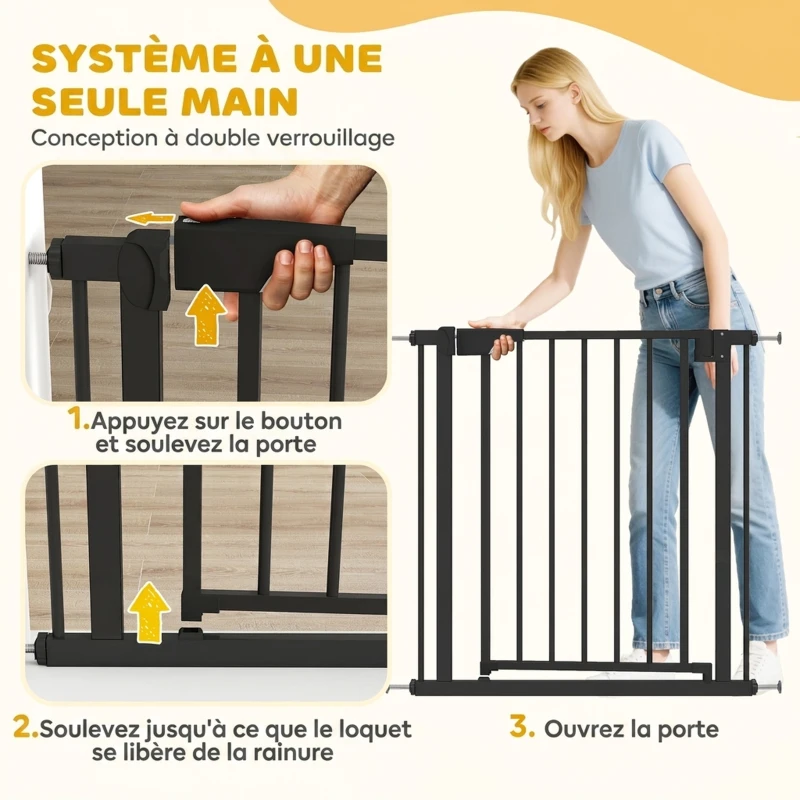 PawHut Barrière de sécurité pour chiens et bébés 76 à 81 cm avec extension fixation par pression sans perçage blanc