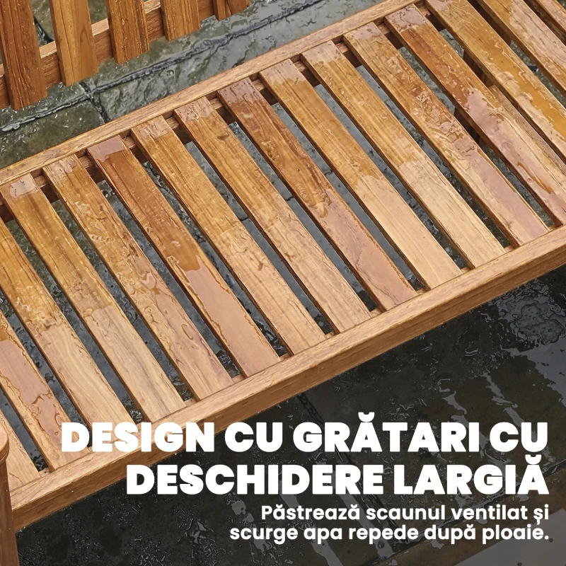 Outsunny Bancă de Grădină cu Spătar cu Lamele, 2 Locuri, Naturală