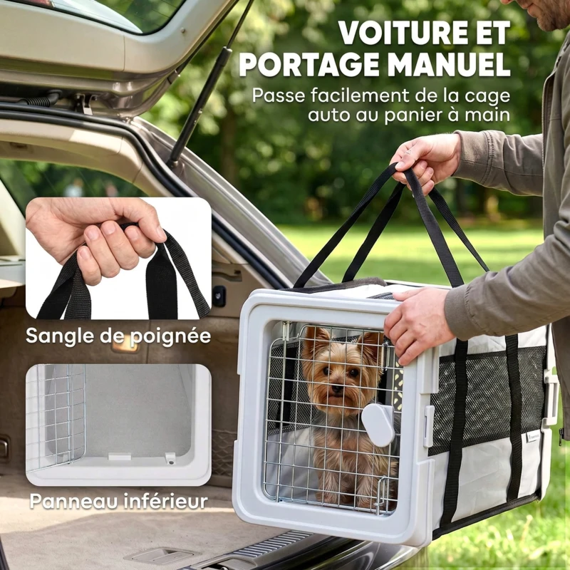 PawHut Sac de Transport pour Chat et Chien Pliable Tissu 300D Jusqu'à 10 kg 49,5 x 34 x 35,5 cm Gris