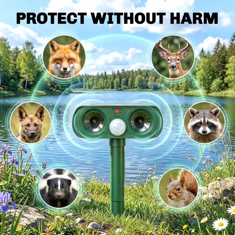 Outsunny Ultrasonic Cat Repellent, PIR Motion Sensor 110°, LED Flash, Solar Cat Deterrents for Gardens UK