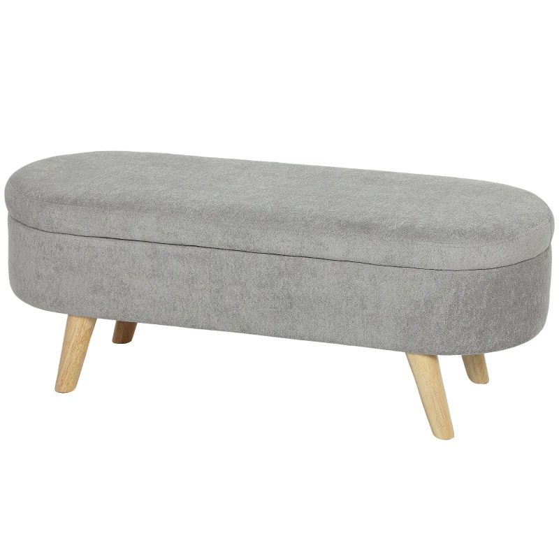 HOMCOM Banc banquette bout de lit coffre de rangement 2 en 1 en tissu avec pieds en bois 110l x 40P x 43H cm gris clair