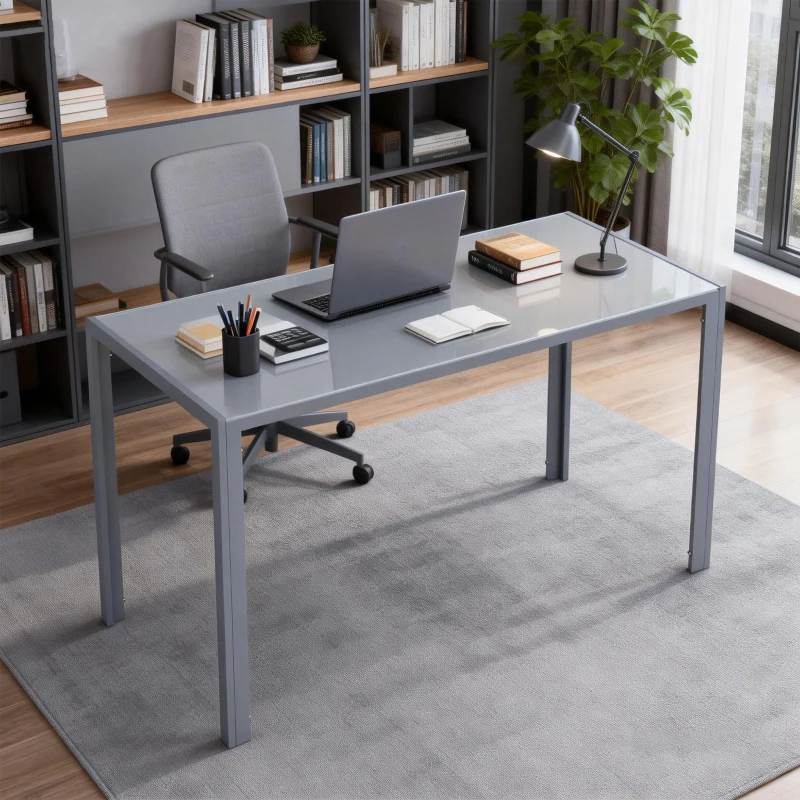 HOMCOM Mesa de Cocina de Cristal para 4-6 Personas con Patas de Metal Multifuncional para Cocina Salón 120x60x75 cm Gris