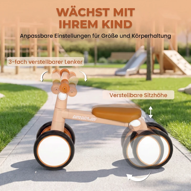 AIYAPLAY Kinder Laufrad Klappbar leicht Lauflernrad mit EVA-Rädern Höhenverstellbarer Sitz Aluminiumrahmen 1-3 Jahre Rosa