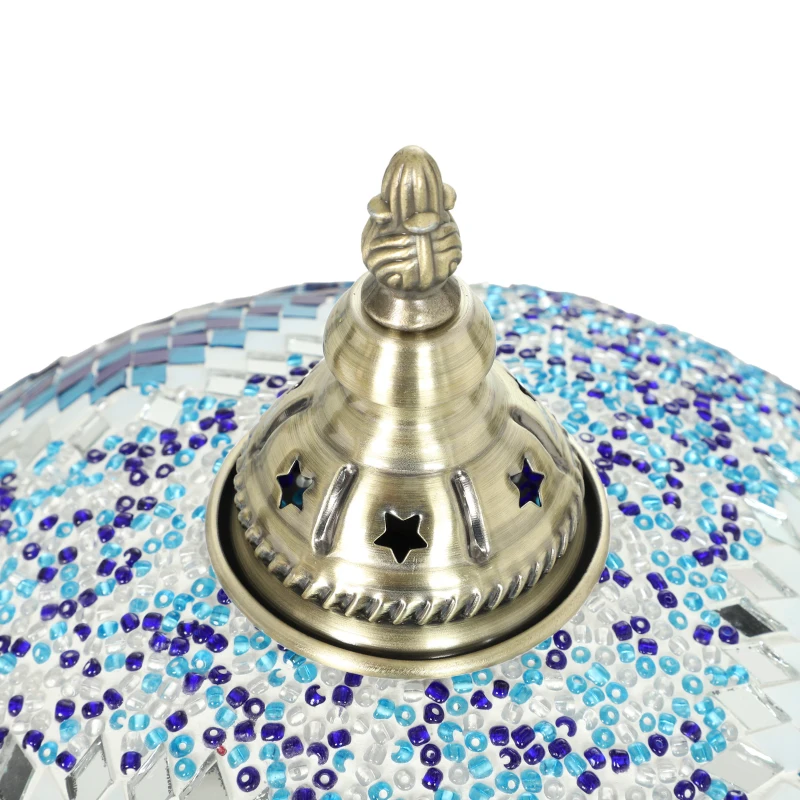 HOMCOM Tiffany Lamp, Stained Glass Bedside Table Lamp with Button Switch and Metal Base, 12 x 12 x 20 Inches, Blue