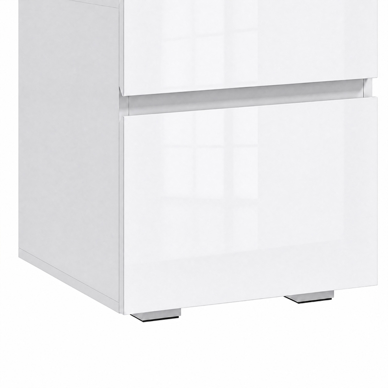 HOMCOM Juego de 2 Mesitas de Noche Estrechas Mesillas de Noche Dormitorio con 2 Cajones Frentes de Alto Brillo Blanco