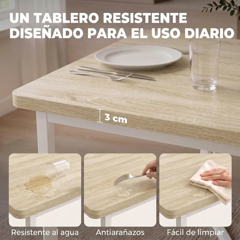 HOMCOM Conjunto Mesa de Comedor Extensible 120-160 cm y 6 Sillas Apilables para 4-6 Personas Efecto Roble
