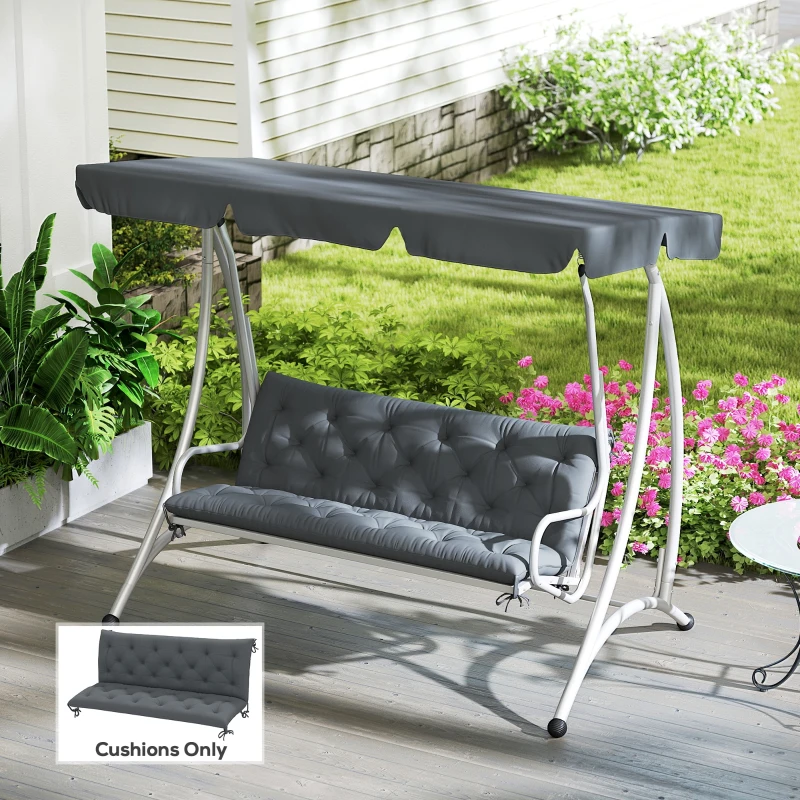 Outsunny 3 Seater Bench Pad, Garden Swing Chair Cushion with Back and Ties, Tufted Style Garden Furniture Window Seat Cushion for Indoor and Outdoor Use, 98 x 150 cm, Dark Grey