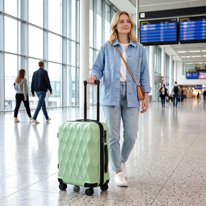 HOMCOM 56cm 41L Suitcase, Lightweight ABS Hard Shell Carry On Luggage with TSA Lock, Spinner Wheels, Telescopic Handle, Green