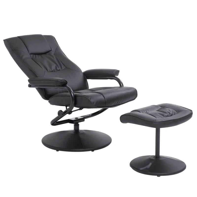 HOMCOM Executive Recliner Chair High Back Swivel Armchair Lounge Seat w/Footrest Stool (Black)