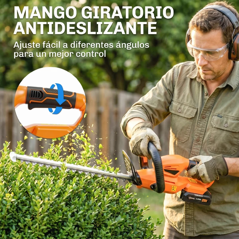 Outsunny Cortasetos Batería 18V con Batería de 2000mAh Hoja de Doble Acción 51 cm Motor sin Escobillas y Cargador Naranja