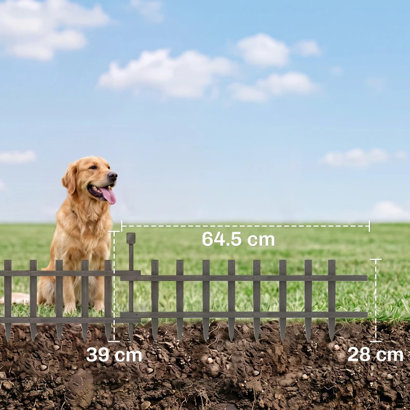 Outsunny 4PCs Wooden Garden Fencing Landscape Edging, Grey