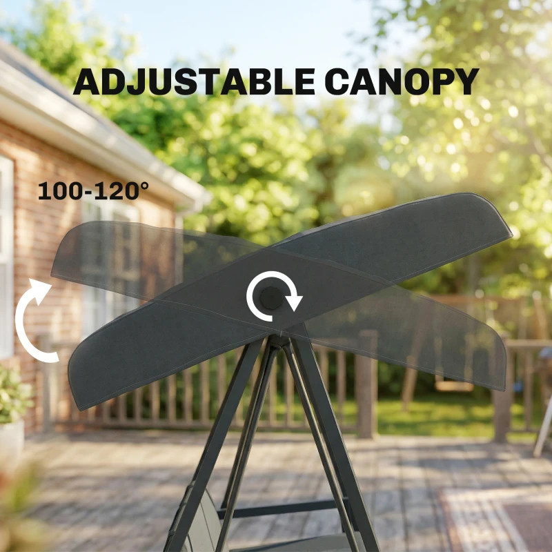 Outsunny Three-Seat Garden Swing Chair, with Adjustable Canopy - Dark Grey