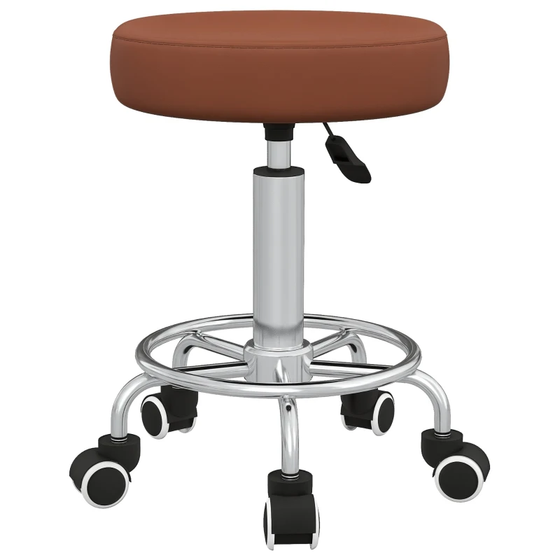 Vinsetto PU Leather Rolling Stool, Height Adjustable Stool Chair with Wheels for Salon, Massage, Spa, Brown