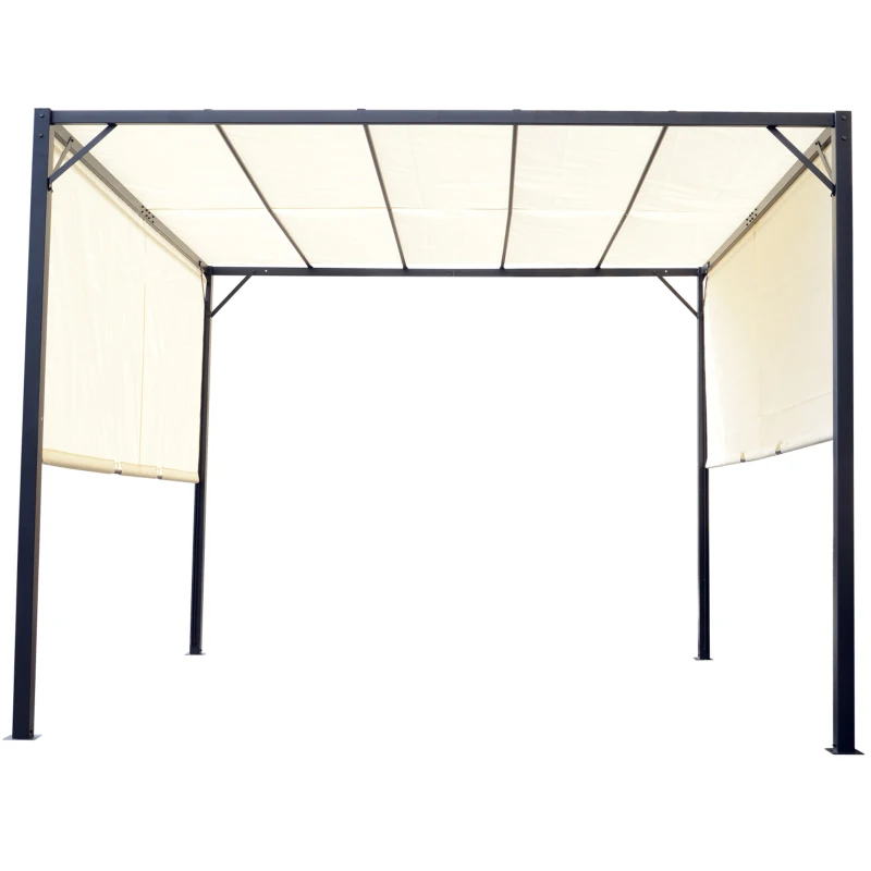 Outsunny Pergola tonnelle de jardin avec auvent coulissant 3 x 3 m - structure acier époxy et toile polyester - crème et noir