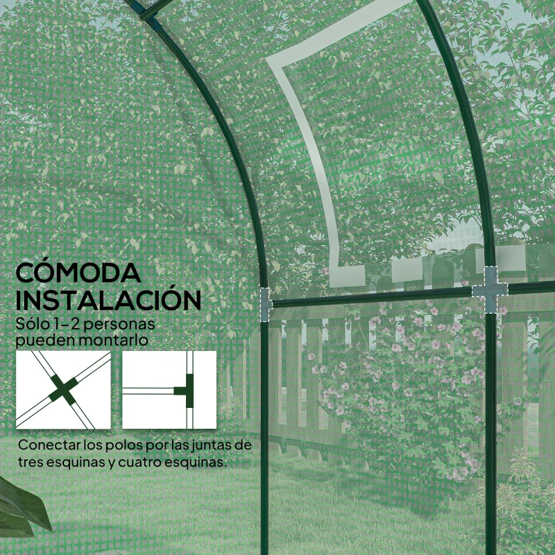 Outsunny Invernadero de Jardín 180x180x200 cm Invernadero de Túnel Pequeño con Puerta Enrollable y Ventana de Malla Verde