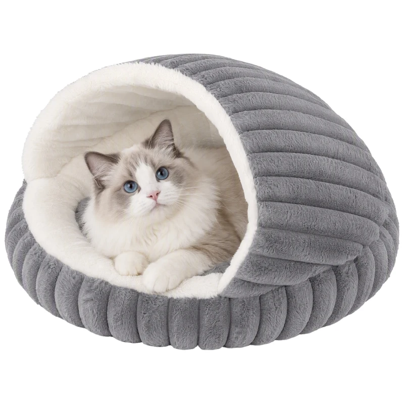 PawHut Lit pour chat Grotte pour chatons avec base antidérapante et coussin lavable pour intérieur 50x50x32 cm Gris