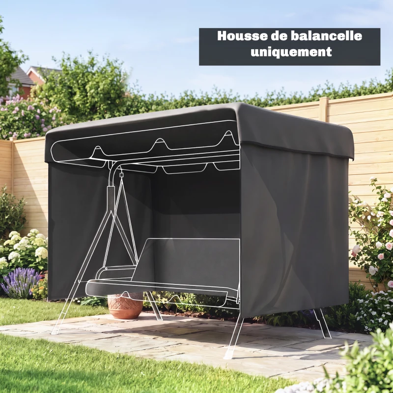 Outsunny Housse de protection pour balancelle de jardin 3 places, toile PE imperméable, anti-poussière, 215x155x150cm, gris foncé