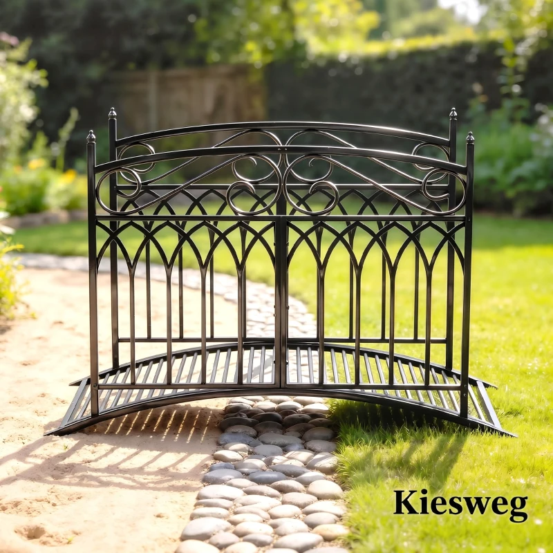 Outsunny Pont de Jardin en Métal Style Baroque Passerelle Décorative avec Garde-Corps 91cm et Charge 100kg Noir