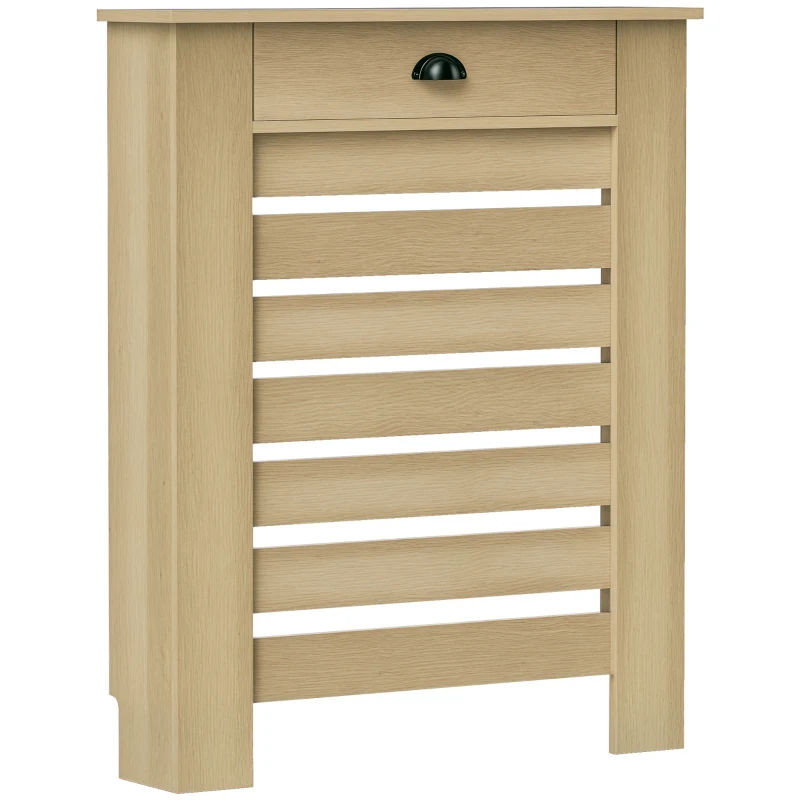 HOMCOM Couvercle de radiateur cache radiateur grille à lattes horizontales avec 2 tiroirs en bois 78l x 19P x 95,5H cm chêne