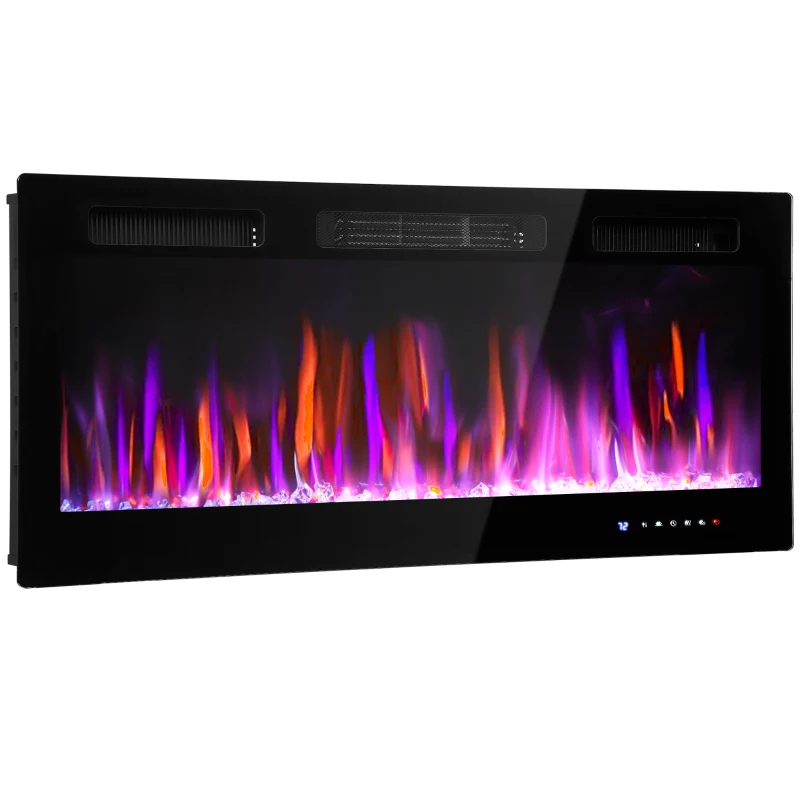 HOMCOM Cheminée électrique mural ou encastrable 900W/1800W, effet flamme à 12 couleurs 5 luminosités, 106,7x9,4x47cm, noir